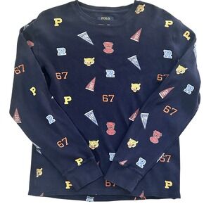 Polo Ralph Lauren Henley Shirt Mens M 100% Cotton Waffle Knit Preppy Blue Medium